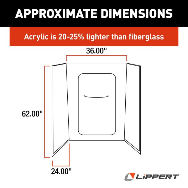 5×20 Lippert® 210307 - White Plastic Surround Shower Wall (36
