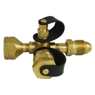 Marshall® - Brass LP Gas Camping Tee (Male Hard Nose POL / 1/4" Female Inverted Flare with Check to Female POL /1"-20 Male)