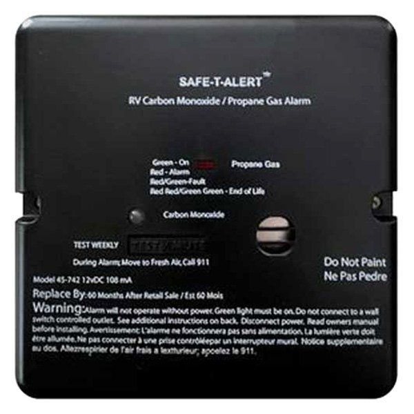 Safe-T-Alert® - 45 Series™ 4.8"H Black Flush Mount Carbon Monoxide/Propane Alarm
