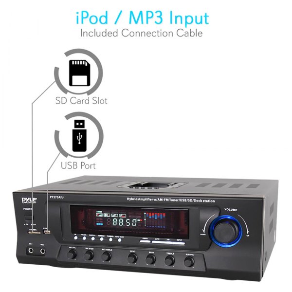 Receiver 300 watt stereo receiver. AM-FM tuner, USB popular / SD, iPod docking station