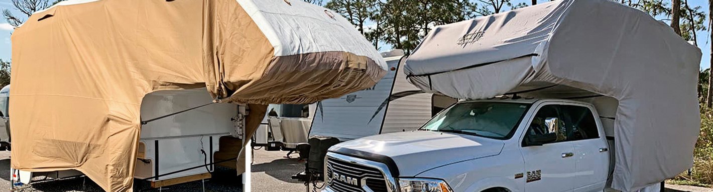Goldline Truck Camper Covers by Eevelle Waterproof Fabric Tan and Gray 