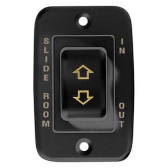 RV Designer® S141 - Black 125V AC 20A Labled Slide-Out Switch with Face Plate