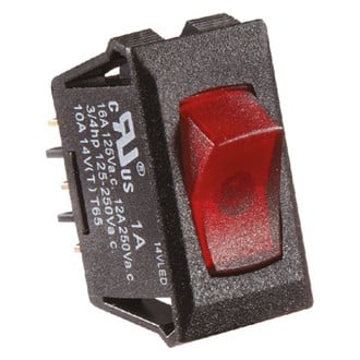 RV Designer® - Single SPST On/Off Rectangular Black /Red Illuminated Multi Purpose Switch