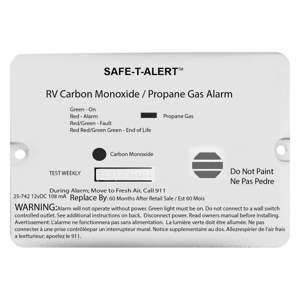Safe-T-Alert® - 25 Series™ 3.25"H White Flush Mount Propane/LP Gas Alarm