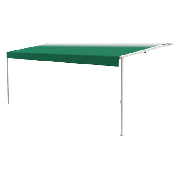 Solera Awnings® - Classic™ 16'W x 8'Ext. Green Vinyl Manual RV Patio Awning Roller Assembly & White End Caps