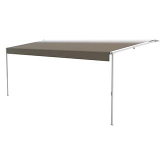 Solera Awnings® - Classic™ 21'W x 8'Ext. Sand Fade Vinyl Manual RV Patio Awning Roller Assembly & White End Caps
