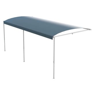 Solera Awnings® V000334865 - Destination™ 16'W x 9.8'Ext. Blue Fade Vinyl Manual RV Patio Awning Roller Assembly with Black Aluminum Weather Shield & Black Hardware