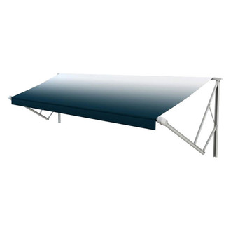 Solera Awnings® - Power & Hybrid™ 18'W x 8'Ext. Blue Fade Vinyl Hybrid RV Patio Awning Roller Assembly & White End Caps