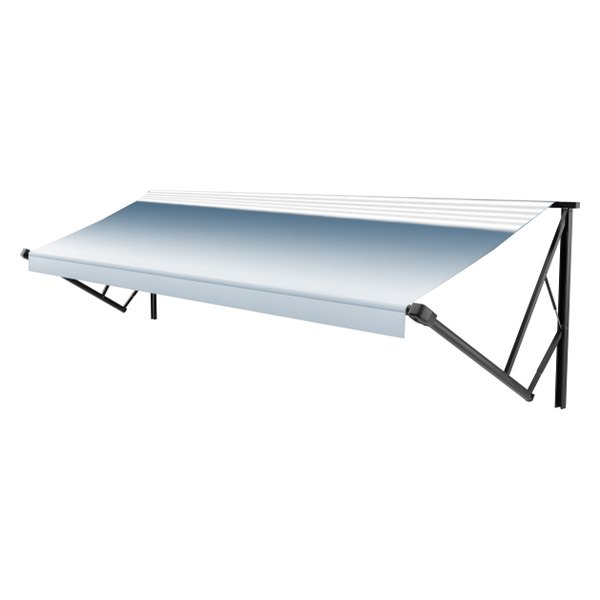 Solera Awnings® - XL™ 16'W x 9.8'Ext. Blue Vinyl Power RV Patio Awning Roller Assembly & White End Caps