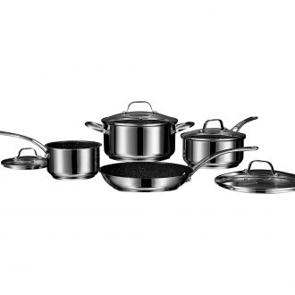 Camco Stainless Steel Nesting Cookware Set- Non Stick Pans and