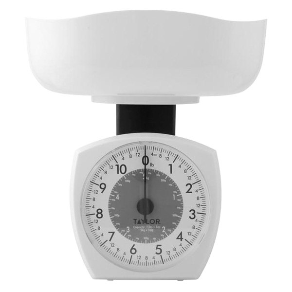 Taylor® 3701KL - Plastic White Manual Kitchen Scale with Plastic Bowl (Up  to 11 lbs.) 