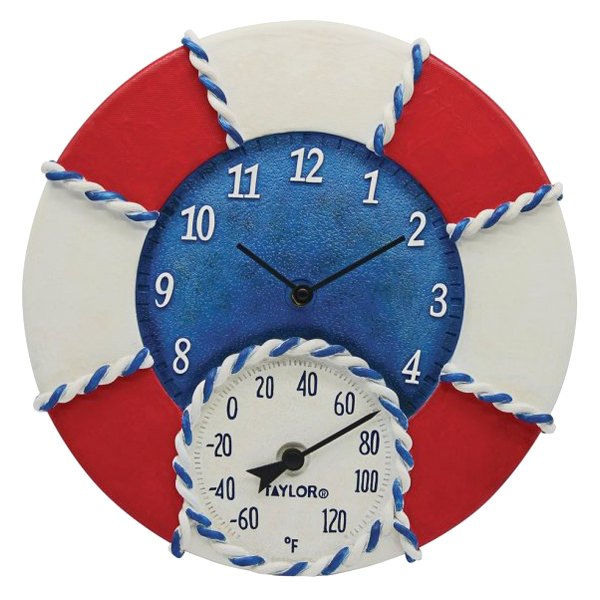 Taylor® - "Life Preserver" 14" Round Wall Clock with Thermometer