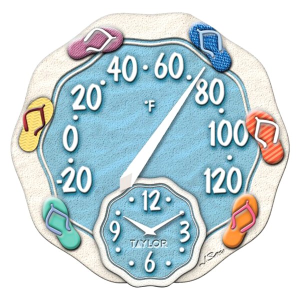 Taylor® - "Sandals" 12" Round Wall Thermometer with Clock