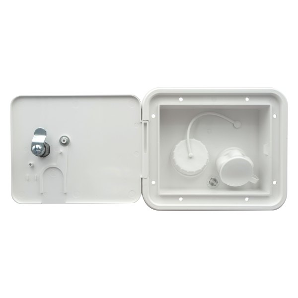 Thetford® - 6-1/2" H x 7-5/8" W White Gravity/City Water Hatch with Key Lock Door & 1/2" MPT Plastic Check Valve