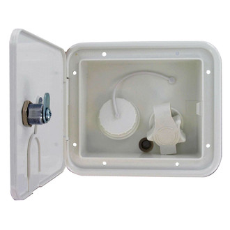 Valterra® - 6-1/2" H x 7-5/8" W White Gravity/City Water Hatch with Key Lock Door & 1/2" MPT Plastic Check Valve