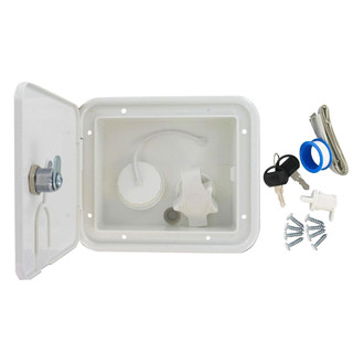 Valterra® - 6-1/2" H x 7-5/8" W White Gravity/City Water Hatch with Key Lock Door & 1/2" MPT Plastic Check Valve