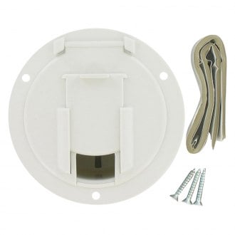 RV Designer B132 4.6 inch Diameter Round Electrical Cable Hatch Low Profile Colonial White