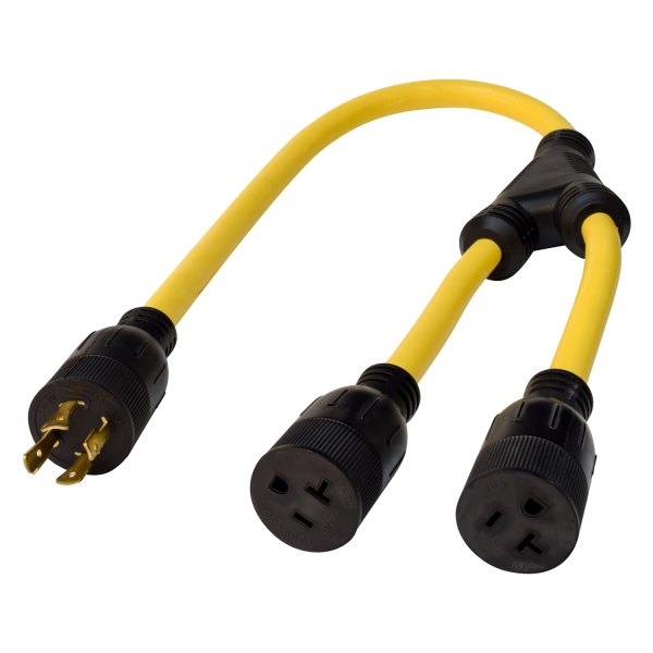 Valterra® - Mighty Cord™ 36" Splitted Dogbone Power Adapter with Standard Grip (20A Locking Male x 15A Female x 20A Straight Female)