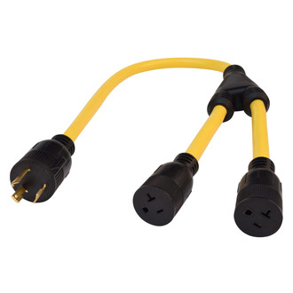 Valterra® - Mighty Cord™ 36" Splitted Dogbone Power Adapter with Standard Grip (30A Locking Male x 15A Female x 20A Straight Female)