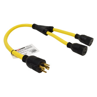 Valterra® - Mighty Cord™ 36" Splitted Dogbone Power Adapter with Standard Grip (30A Locking Male x 15A Female x 20A Straight Female)