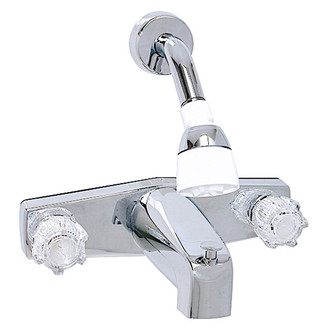 Valterra® - Plastic Chrome Plated Low-Arc Lavatory Tub/Shower Kit with Clear Knobs Handles & Diverted