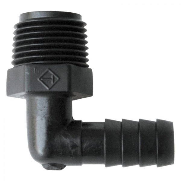 90° Black Plastic Elbow Male Adapter (3/8" MNPT x 3/8" Barb)