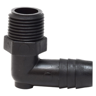 Valterra® - 90° Black Plastic Elbow Male Adapter (3/8" MNPT x 1/2" Barb)