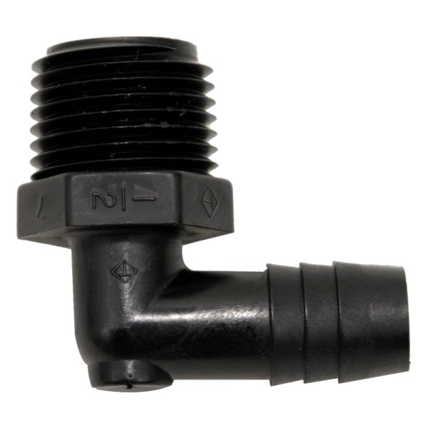 90° Black Plastic Elbow Male Adapter (1/2" MNPT x 1/2" Barb)